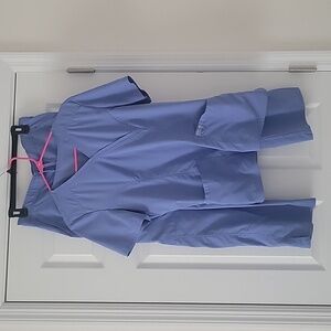 USED Cherokee Light Blue Srcub Set Medium Top, Petite Small pants